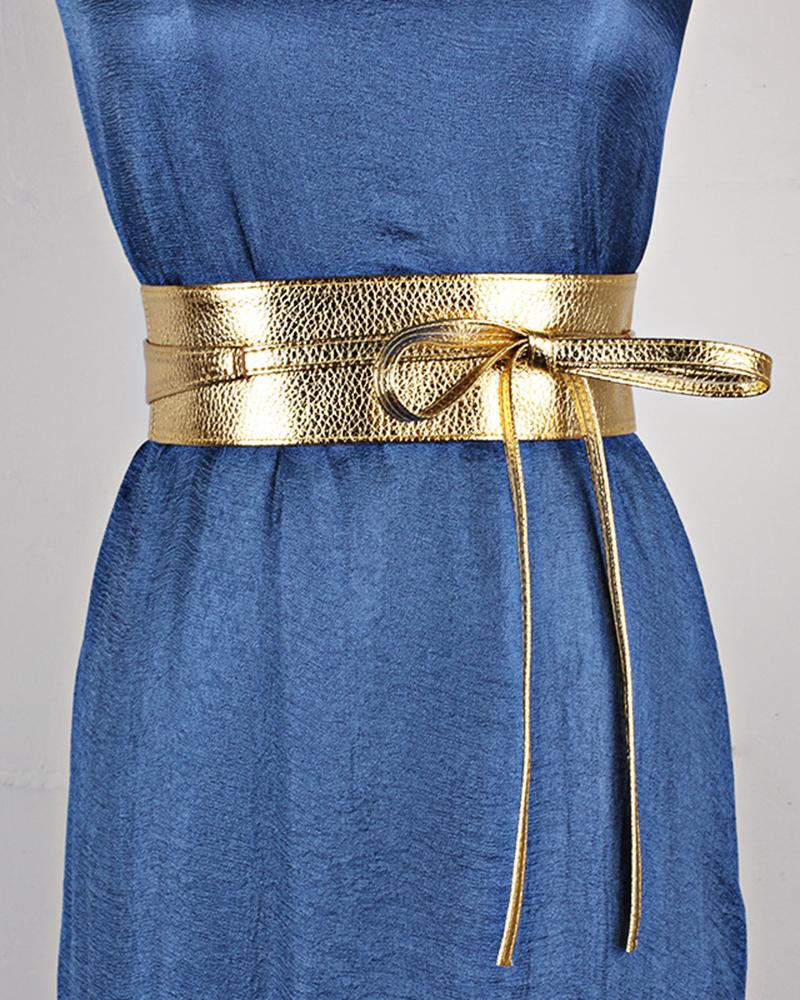 

Tied Detail Wide Fashion Waist Belt, Gold