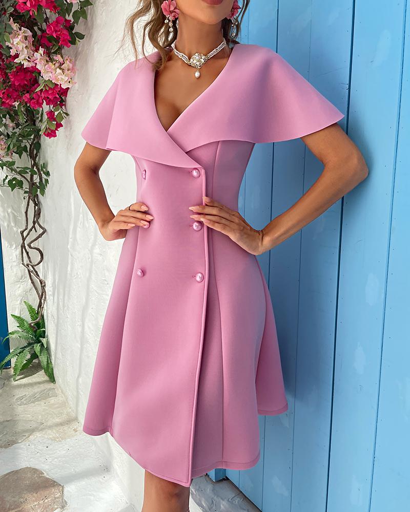 

Button Decor Cloak Sleeve Swing Dress, Pink