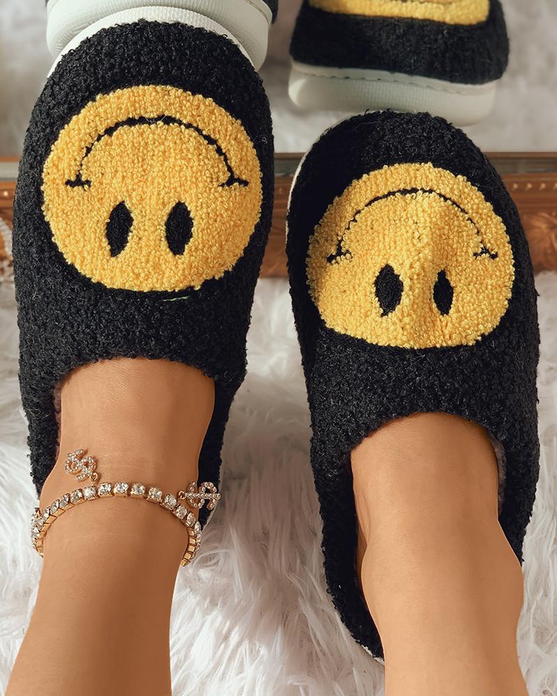 

Smile Face Pattern Fluffy Slipper, Black