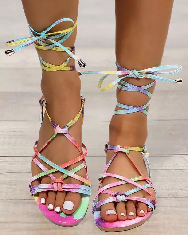 

Tie Dye Print Strappy Knotted Beach Sandals, Multicolor