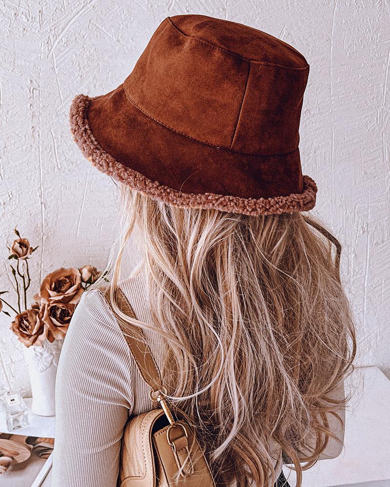 

Fluffy Suede Lined Bucket Hat, Brown