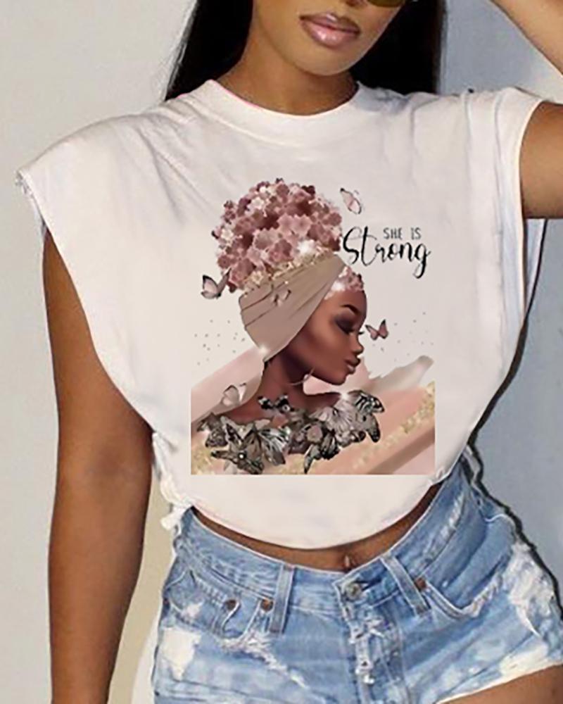 

O-Neck Figure Print T-shirt, White