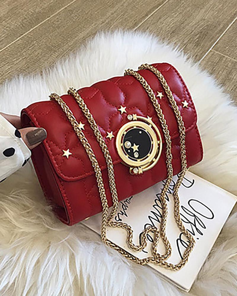 

Star Pattern Beaded Quilted Chain Bag, Red