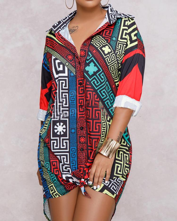 

Oversize Digital Print Casual Shirt Dress, Multicolor