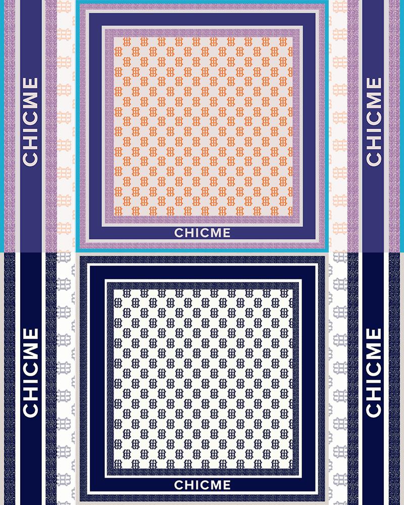 

ChicMe Print Contrast Paneled Square Scarf, Purplish blue
