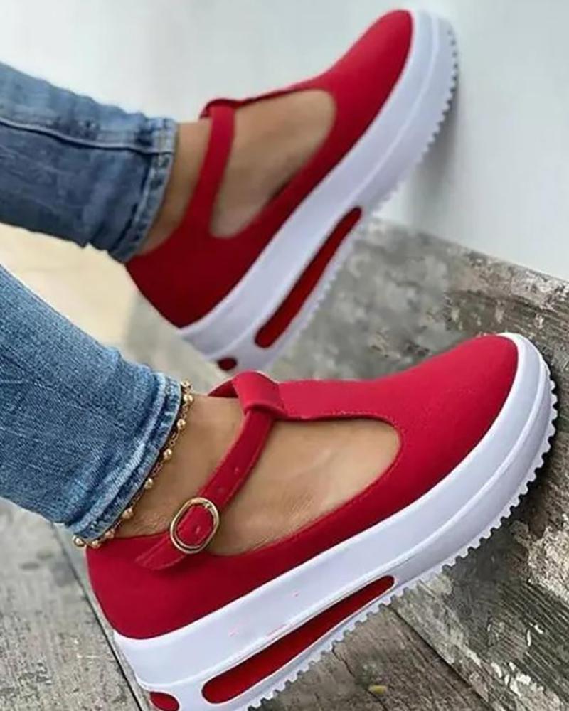 

Cutout Buckled Slip On Muffin Sneakers, Red