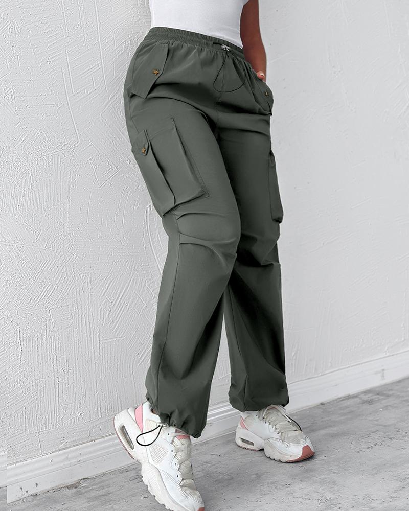 

Drawstring Pocket Design Cargo Pants, Army green