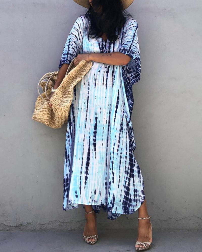 

Tie Dye Batwing Sleeve Cover Up Dress, Lighted blue