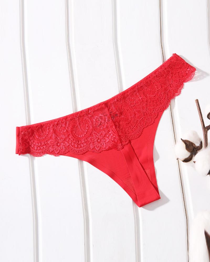 

Contrast Lace Seamless Breathable Thong Panty, Red