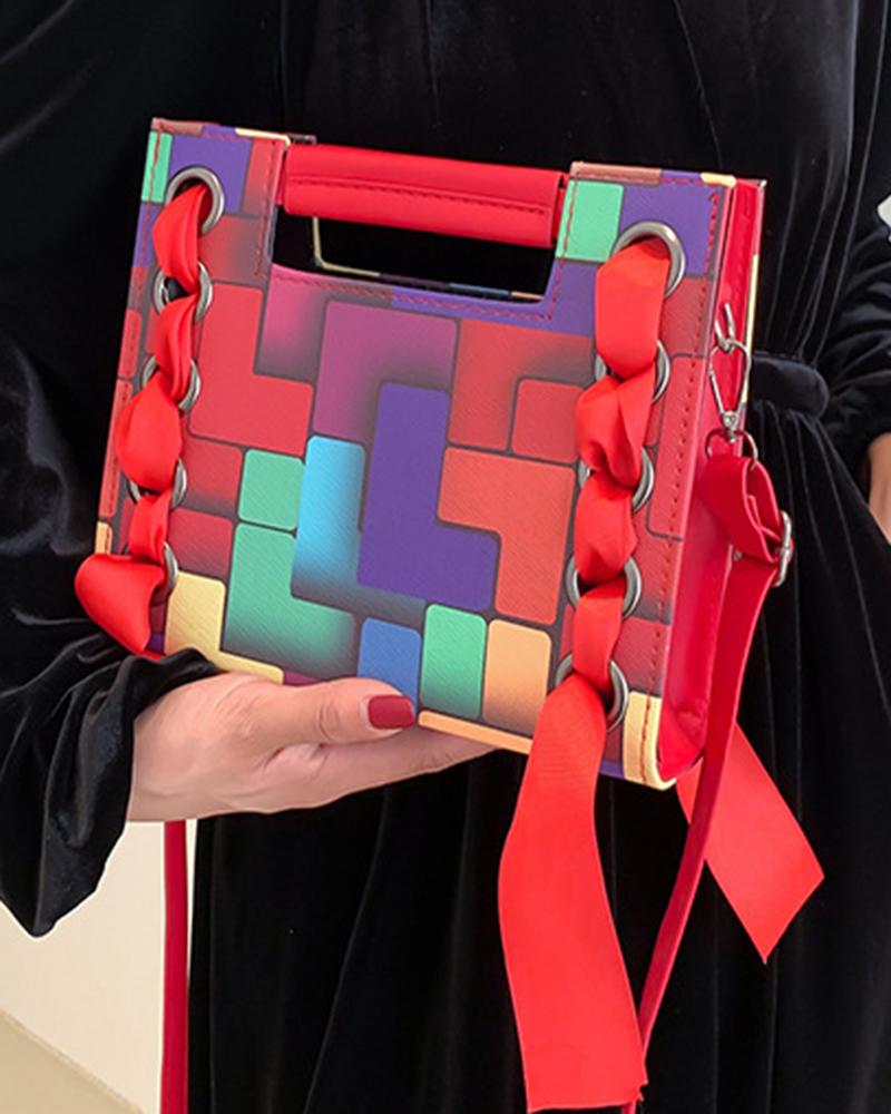 

Colorblock Scarf Decor Fashion Satchel Bag, Red