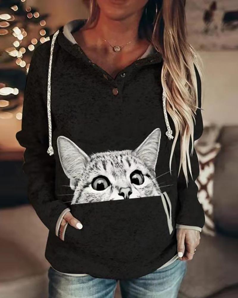 

Animal Print Long Sleeve Casual Sweatshirt, Black