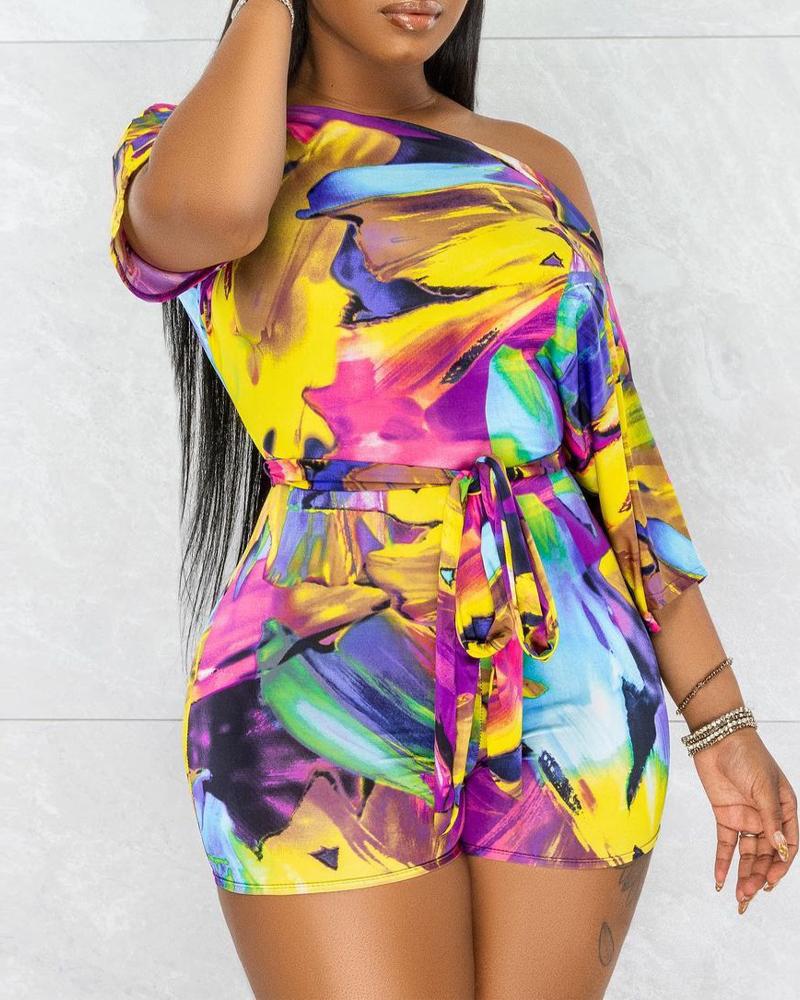 

Tie Dye Print Belted Romper, Multicolor