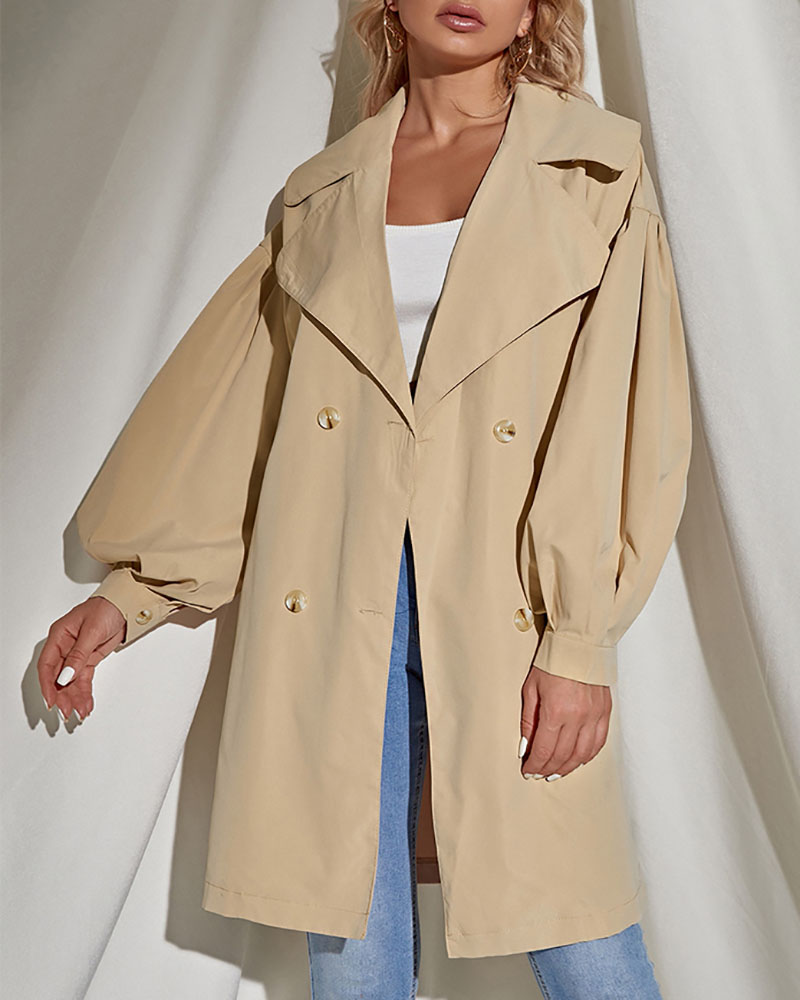 

Lantern Sleeve Double Breasted Trench Coat, Khaki