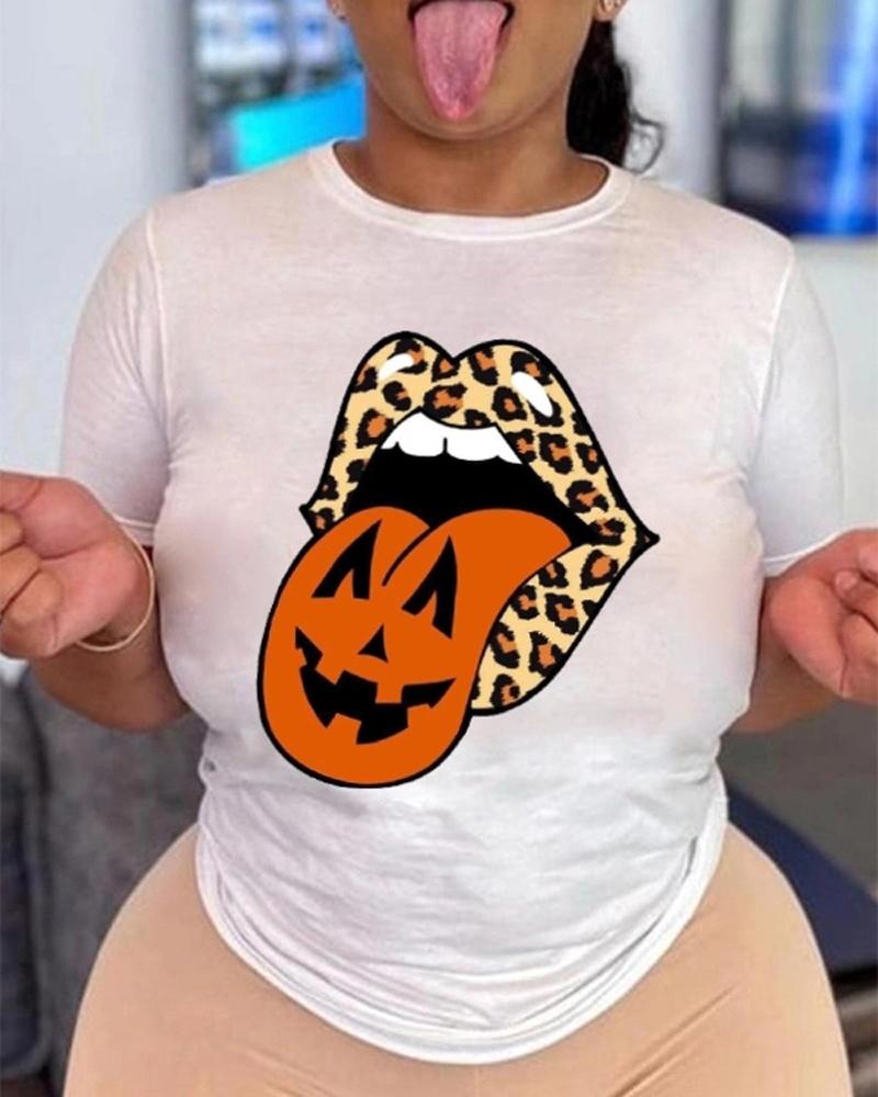 

Halloween Graphic Lip Print Casual T-shirt, White