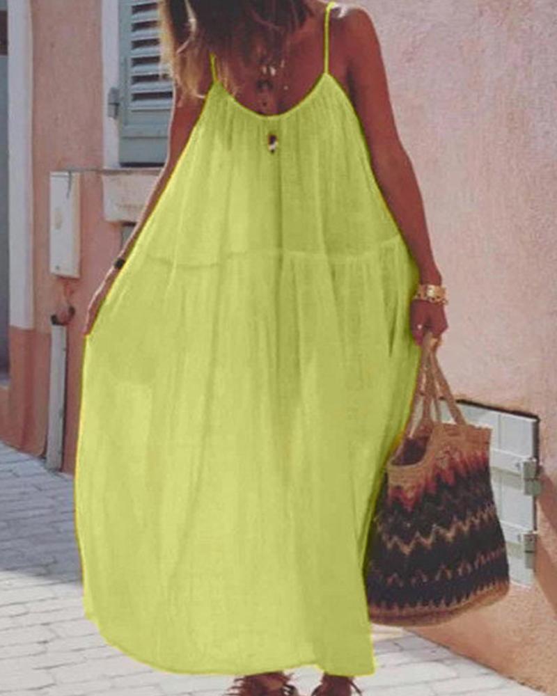 

Solid OL Suspender Maxi Dress, Yellow