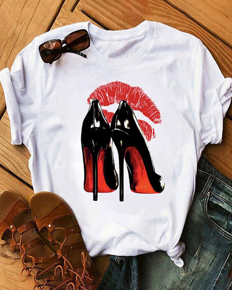 

Graphic Print Round Neck Casual T-Shirt, Style2