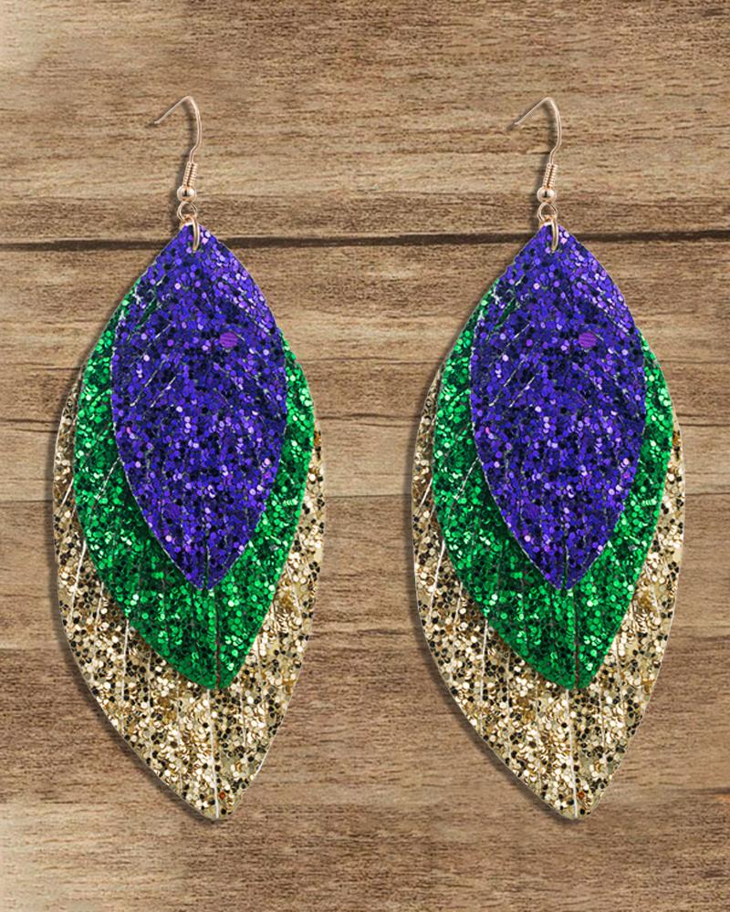 

1Pair Mardi Gras Festival Colorblock Leaf Shaped Teardrop Earrings, Blue