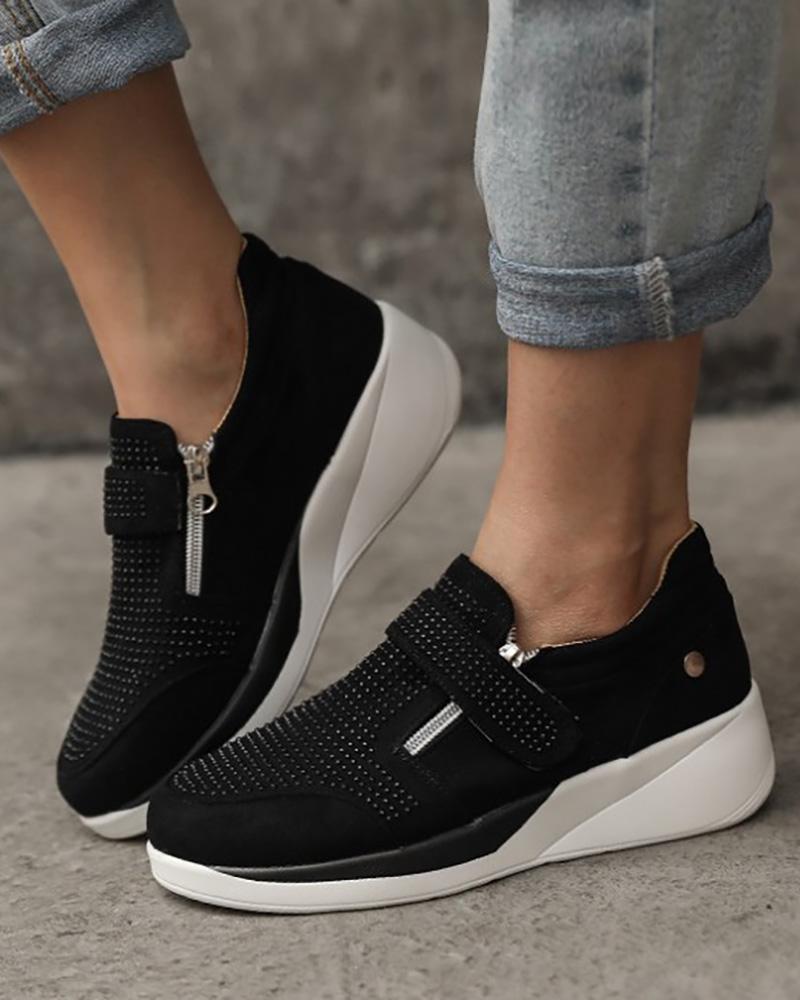 

Zipper Design Velcro Wedge Sneaker, Black