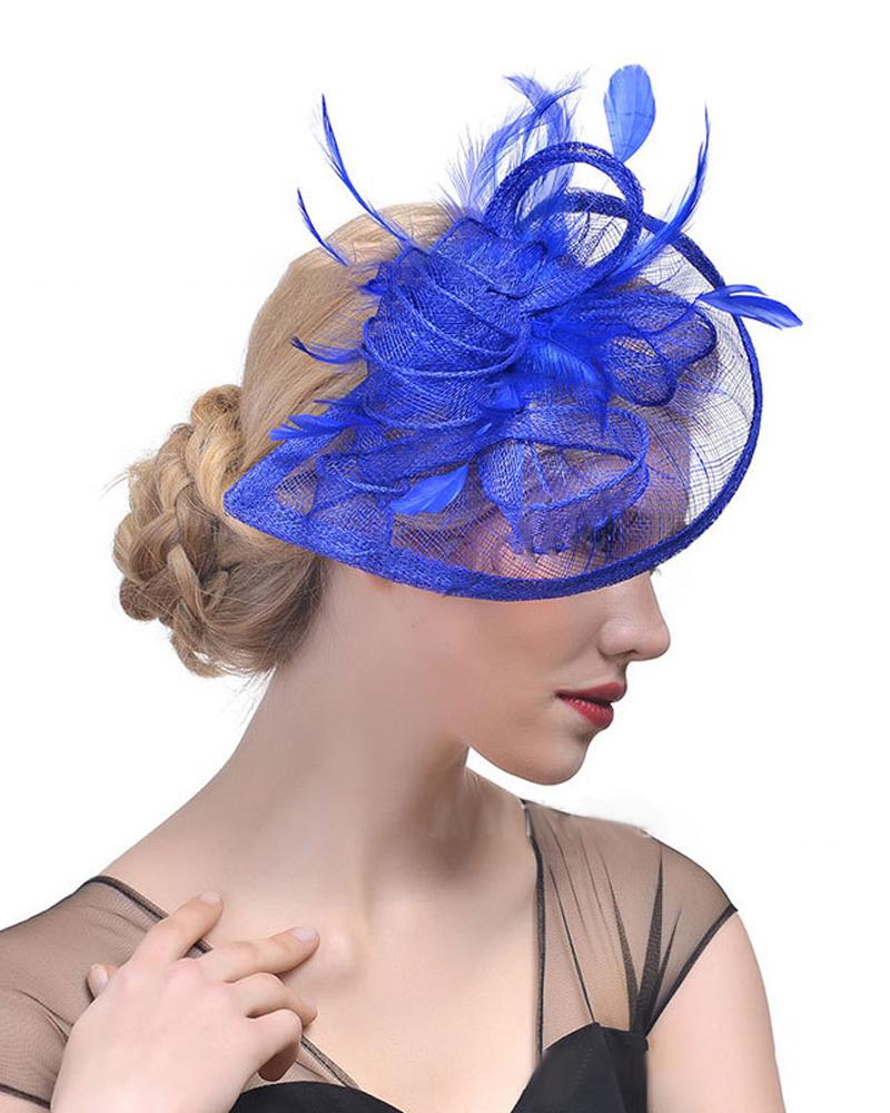 

Feather Fascinator Hat Mesh Hair Clip Hairpin Hats Bridal Wedding Cocktail Tea Party Headwear, Blue