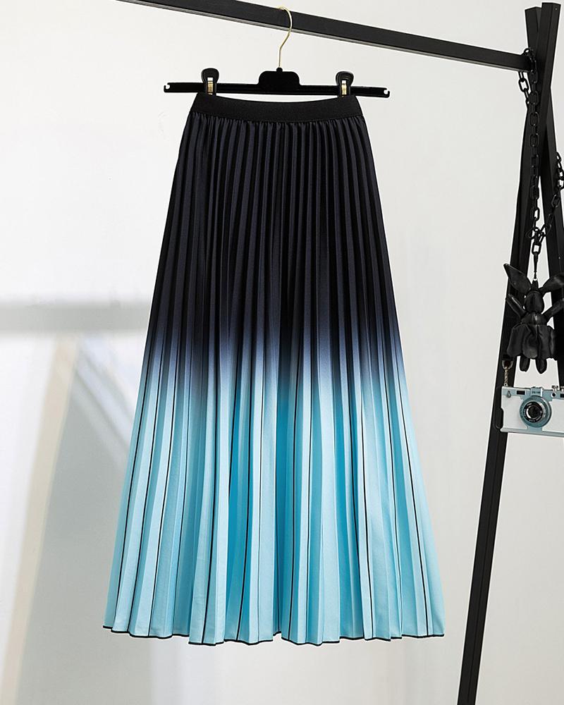 

High Waist Ombre Pleated Skirt, Style2