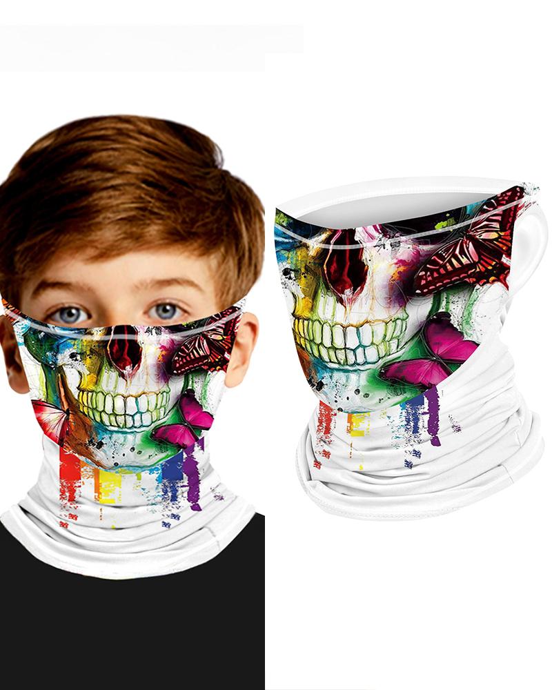 

Skull Butterfly Print Breathable Ear Loop Face Bandana Headwrap For Children, White