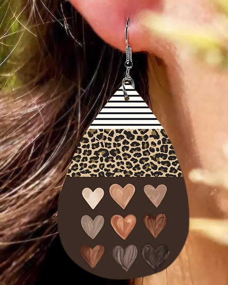 

Cheetah Heart Print PU Leather Drop Earrings, Style1