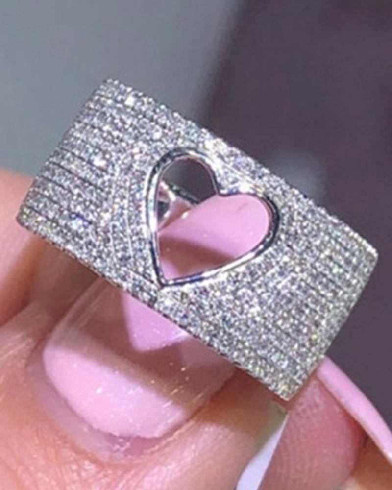 

1pc Hollow Out Heart Pattern Ring, Silver