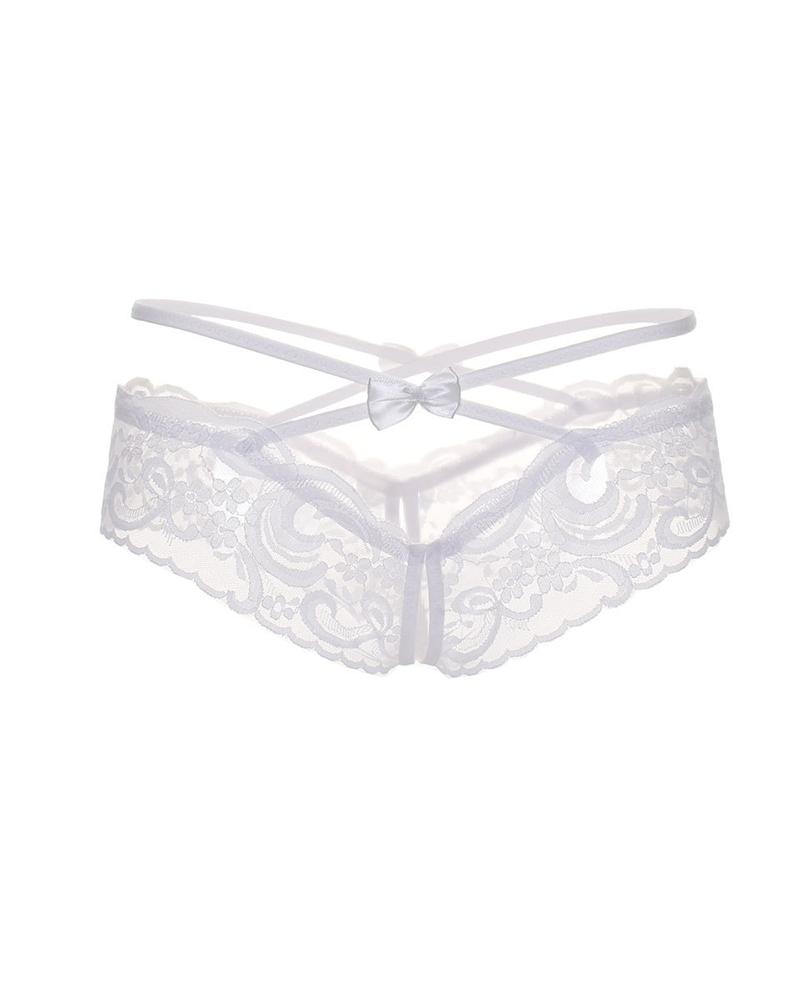 

Bowknot Cutout Floral Lace Panty, White