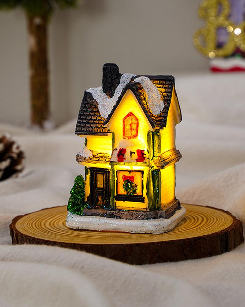 

1pc Christmas Village House LED Lighted Miniature Dollhouse Birthday Gift Christmas Party Ornament Home Decoration, Style4