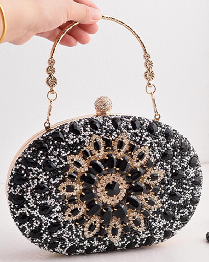 

Rhinestone Top Handle Evening Handbag, Black