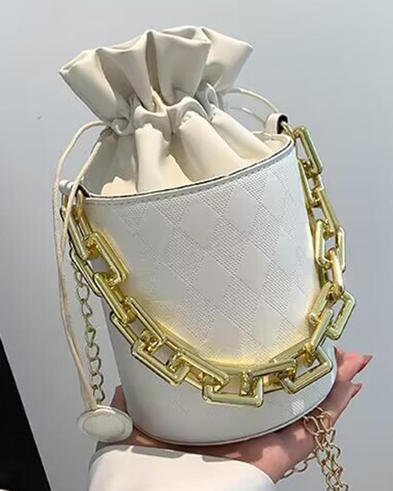 

Drawstring Chain Strap Bucket Bag, White
