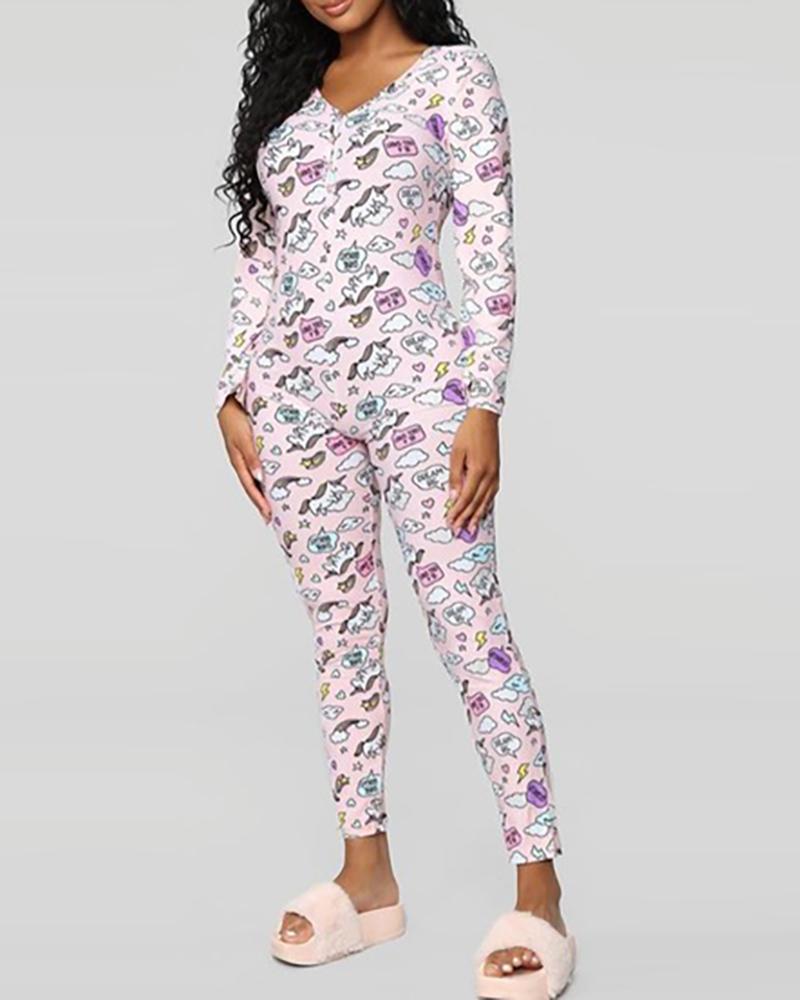 

Mutil Print Buttoned Lounge Jumpsuit, Style1