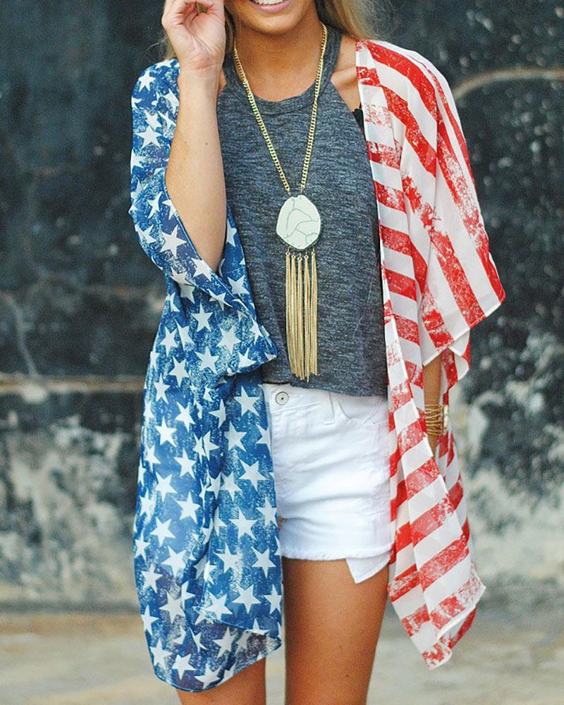

Independence Day Flag Pattern Print Open Front Neck Top, Multicolor