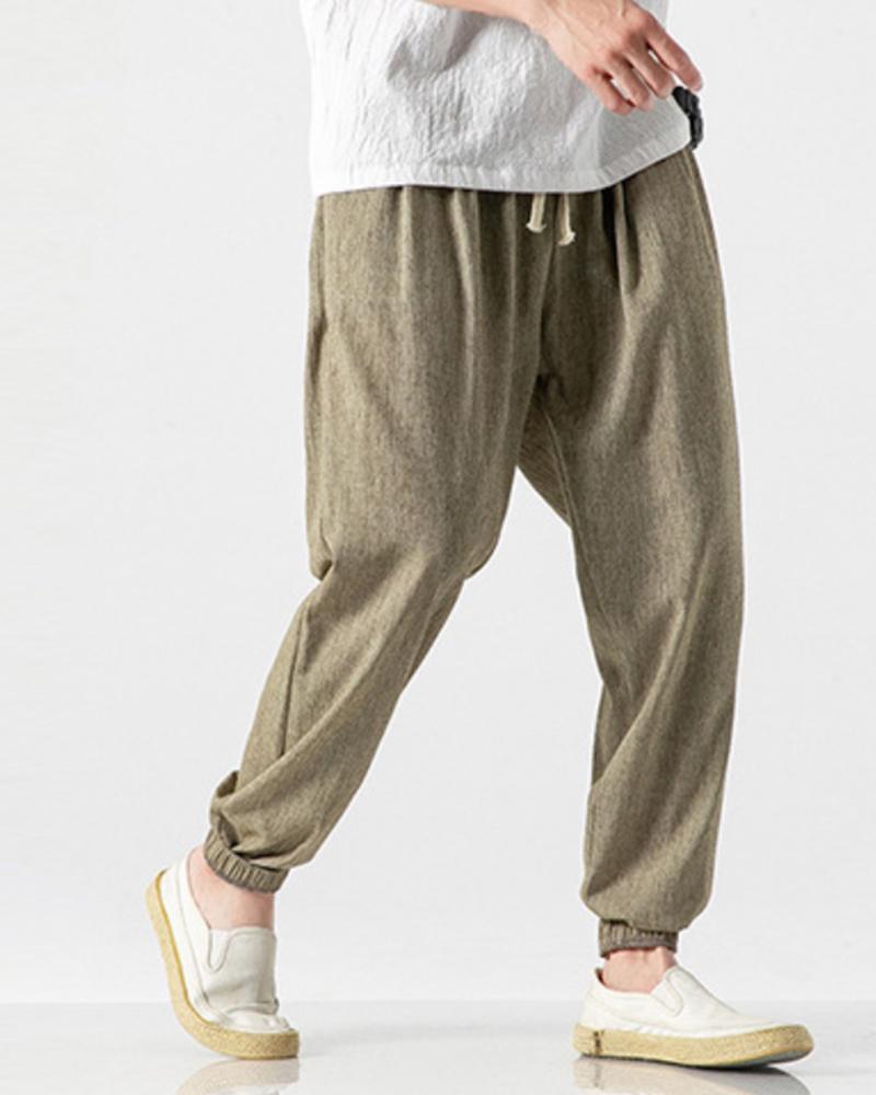 

Solid Drawstring Harem Pants, Khaki