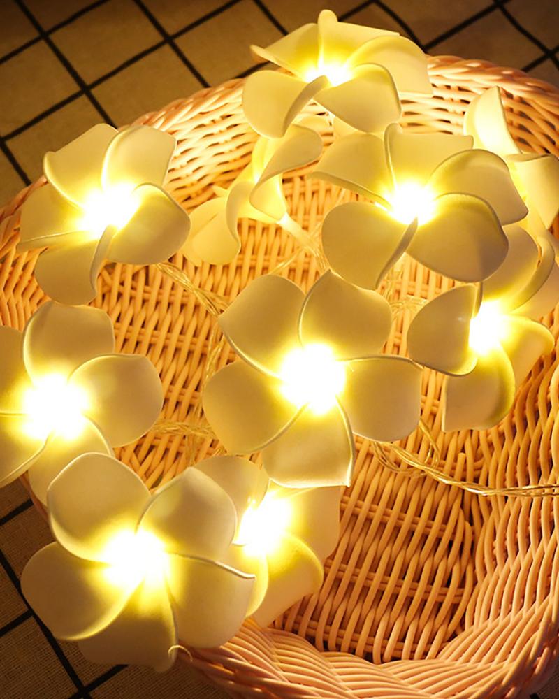 

Plumeria Flower String Lights 10 Led Flower Hawaiian String Lights Battery Powered Fairy Lights, White