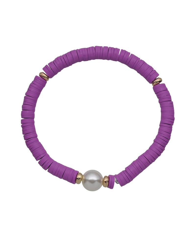 

Beaded Decor Boho Clay Bracelet, Purple