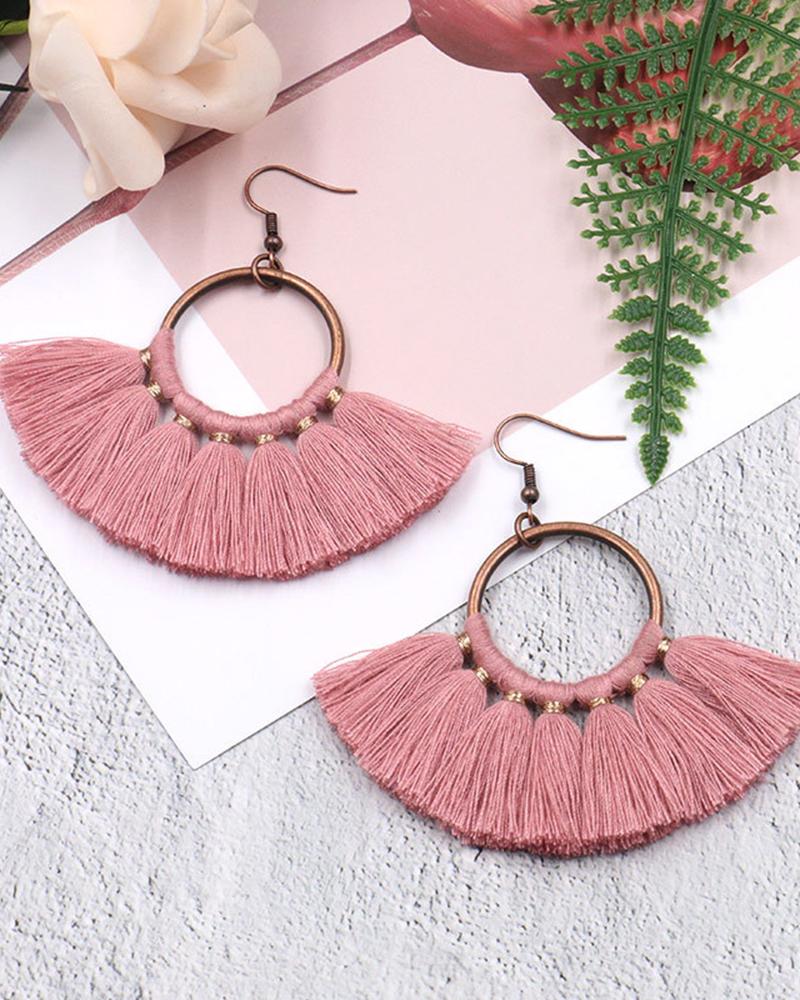 

1Pair Bohemian Scallop Shaped Geometric Hook Earrings, Pink