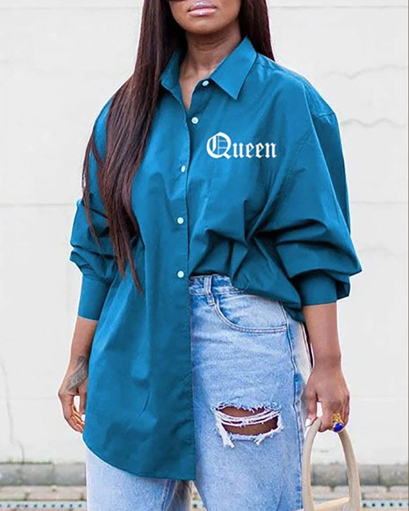 

Long Sleeve Button Design Shirt, Blue