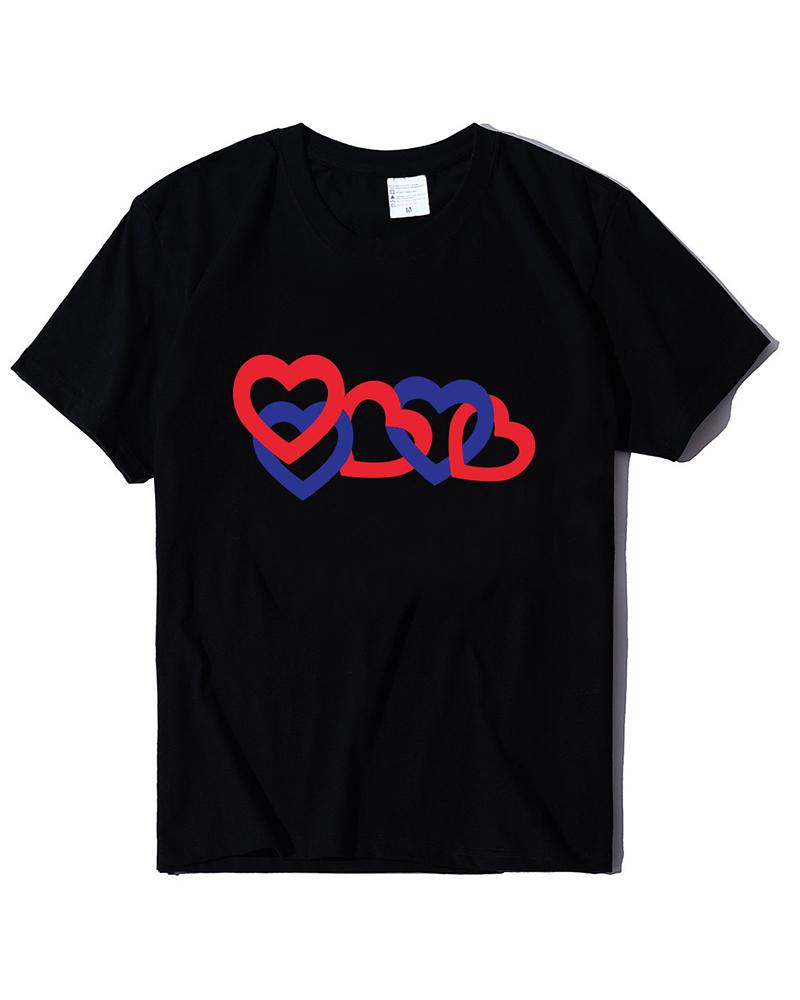 

Valentine' Day Unisex Link Heart Print T-shirt, Black