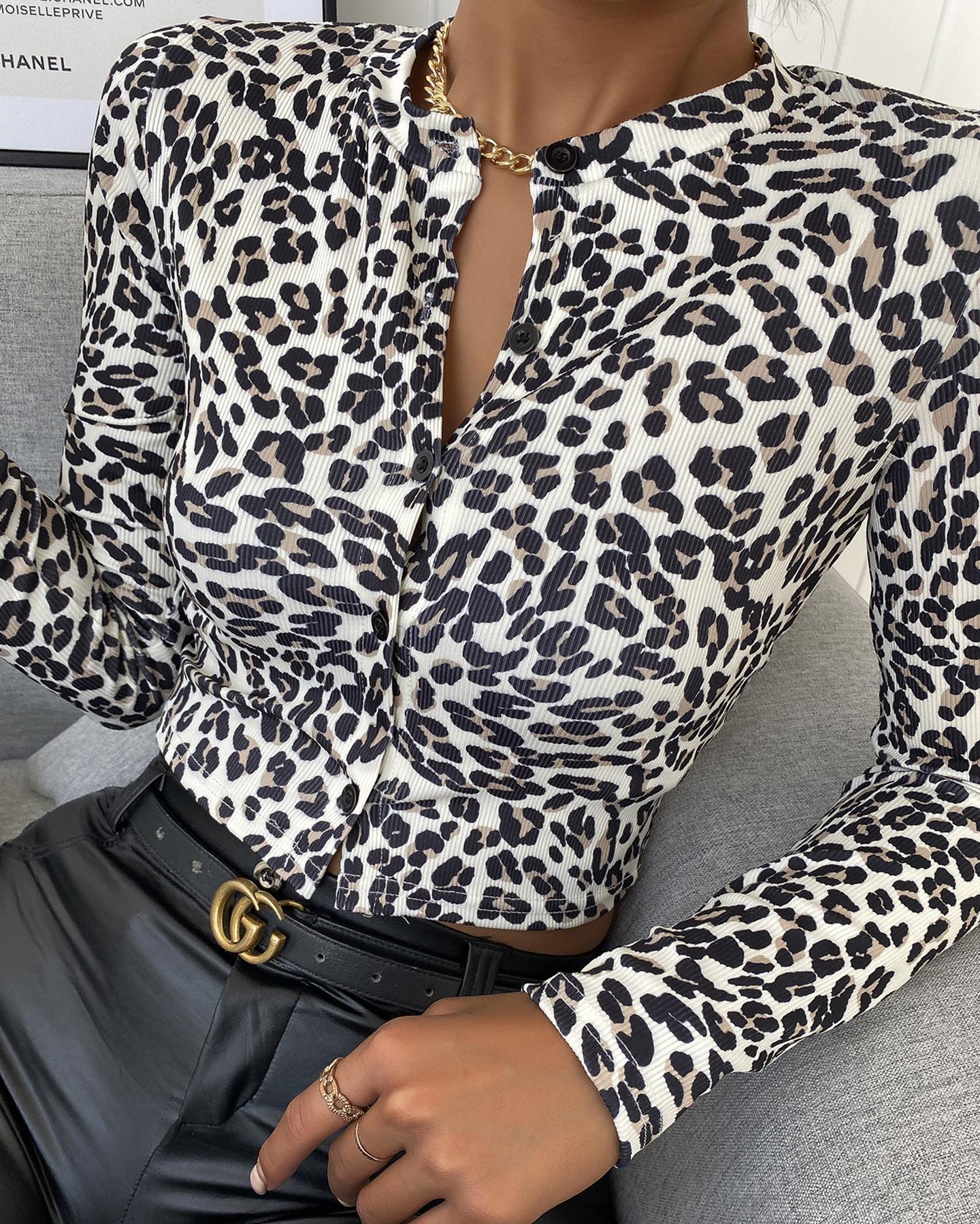 

Leopard Print Long Sleeve Women Top