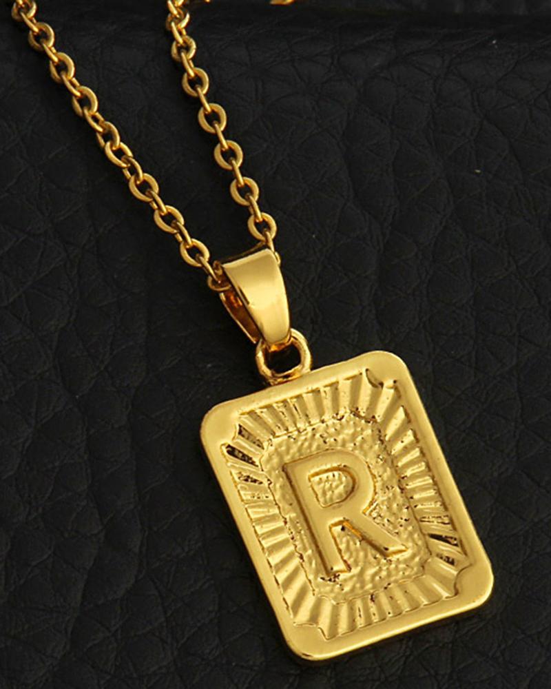 

1pc Letter Embossed Square Pendant Necklace, Style18