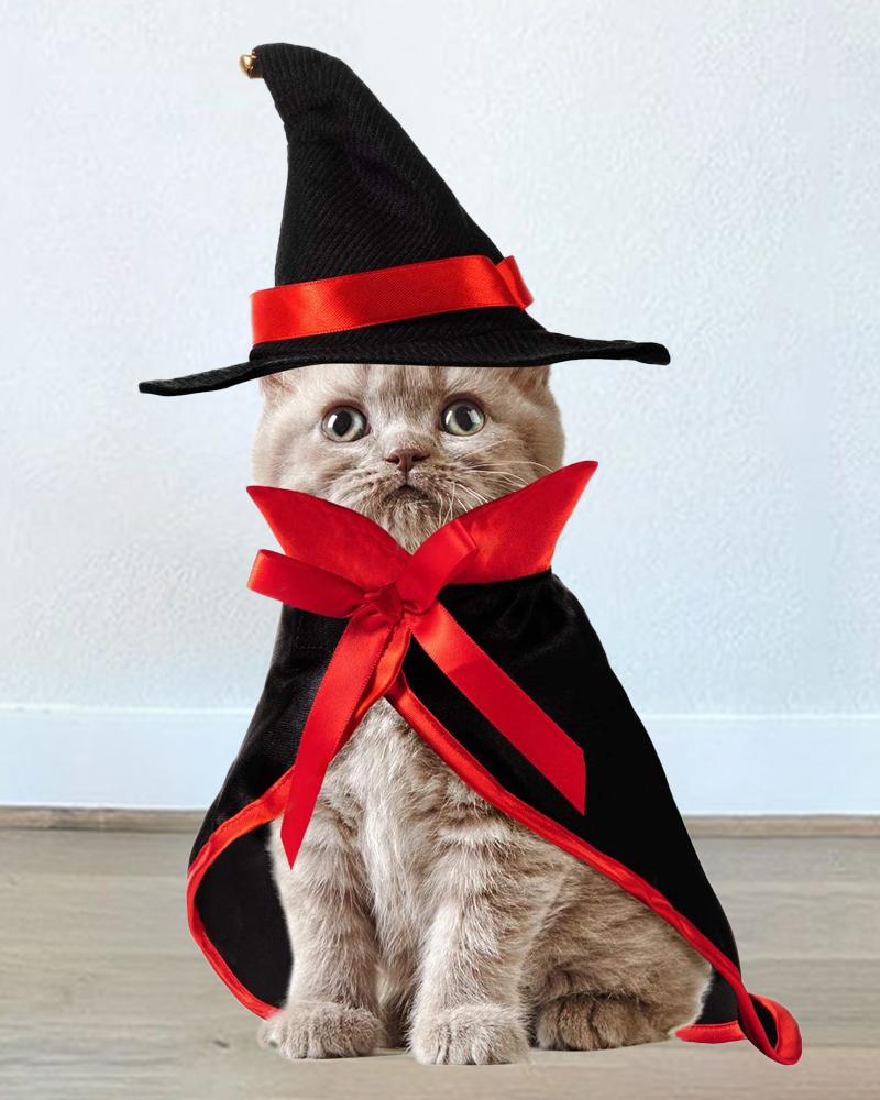 

Halloween Cat Dog Costume Set Pet Witch Hat Funny Wizard Cloak Costume Cosplay Decoration Accessories, Black