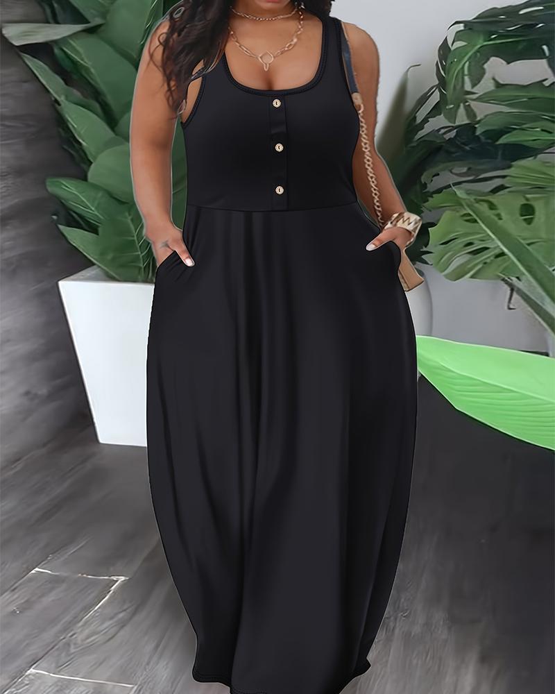 

Plus Size Pocket Design Maxi Dress, Black