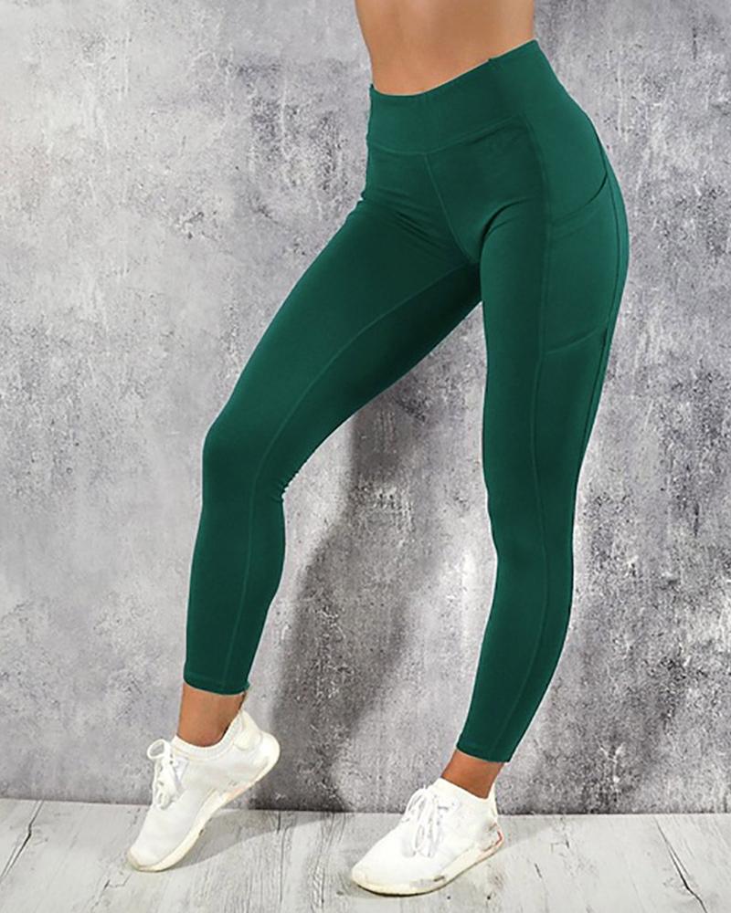 

Pocket Desigh High Waist Active Pants, Green