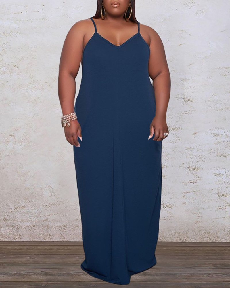 

Plus Size Spaghetti Strap Ruched Maxi Dress, Blue