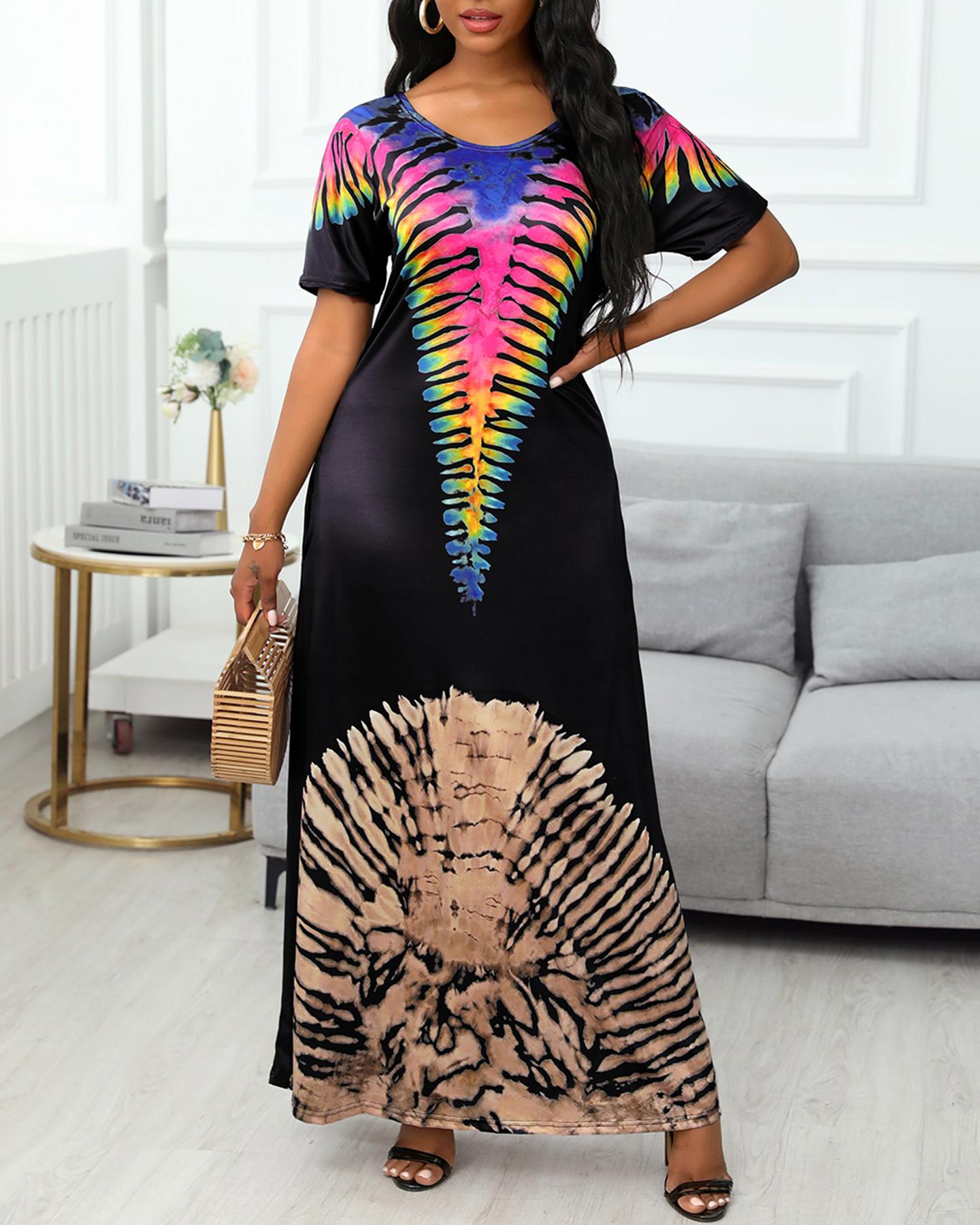 

Colorblock Pocket Design Short Sleeve Maxi Dress, Black