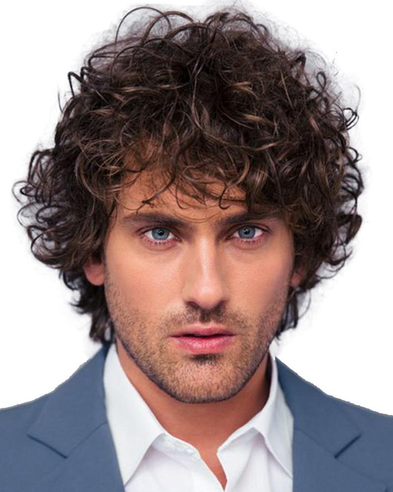 

Male Black Brown Short Wigs Men Natural Curly Synthetic Fakehair Cosplay Party Show Hairpiece