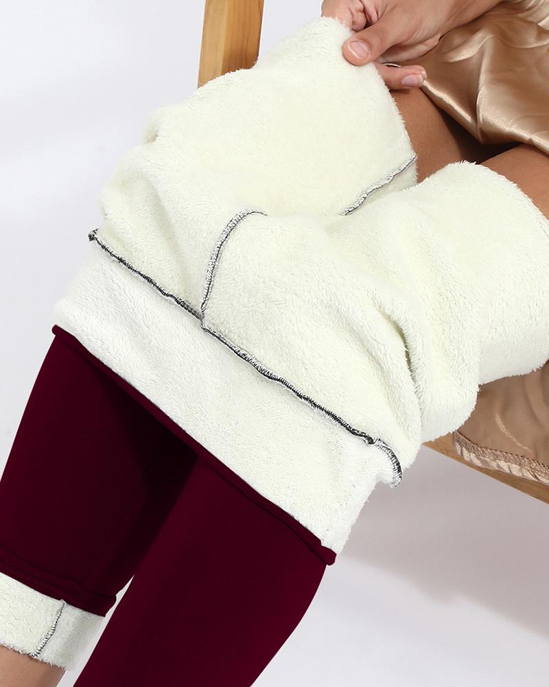 

High Waist Fleece Lined Leggings, Wine red