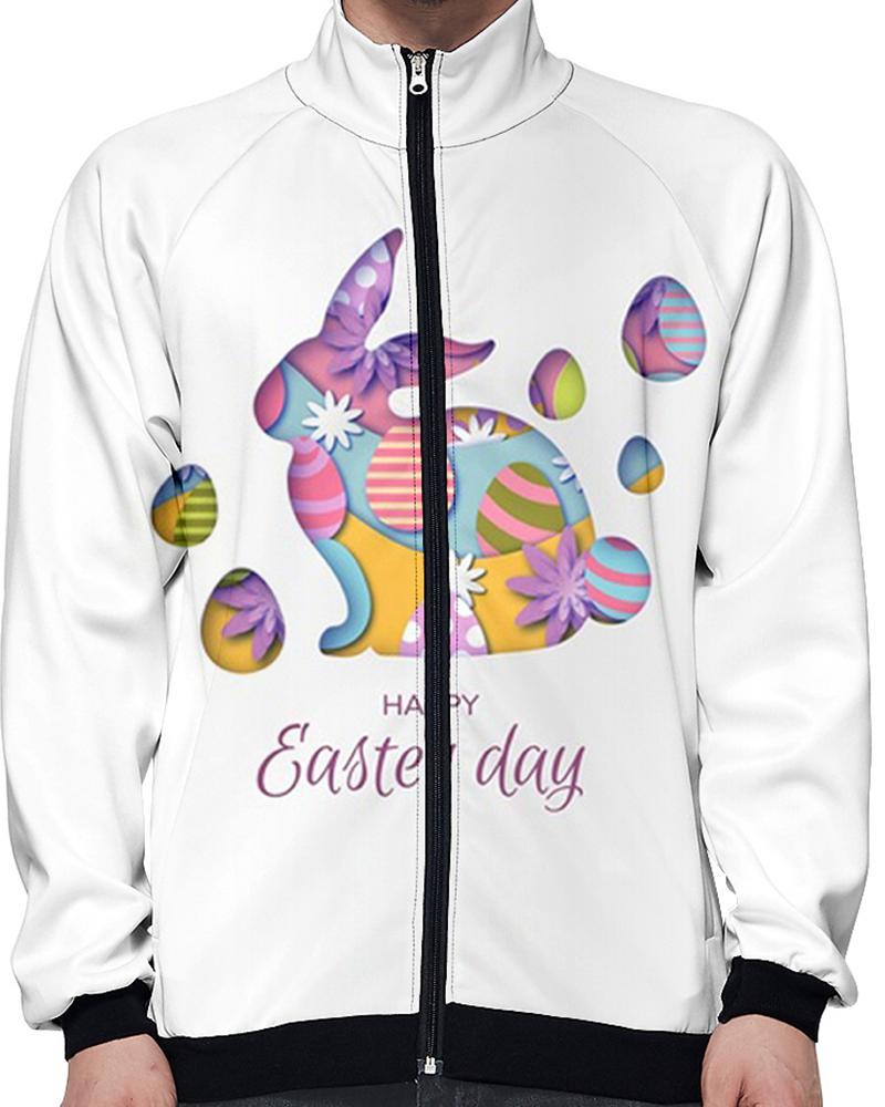 

Easter Rabbit Cartoon Print Long Sleeve Coat, Multicolor