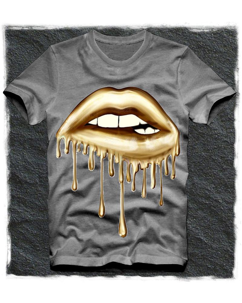 

Lip Print Short Sleeve Loose T-shirts, Gray